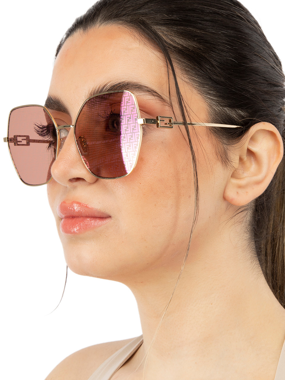 Fendi Dark Pink Logo Butterfly Sunglasses