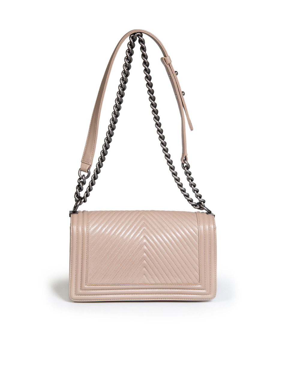 Chanel 2014 Beige Lambskin Medium Chevron Boy Bag Ruthenium Hardware