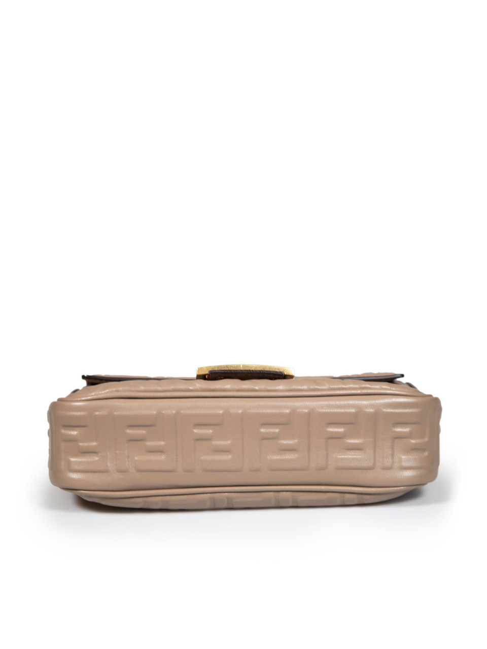 Fendi Taupe Leather Zucca FF Embossed Baguette Chain Midi