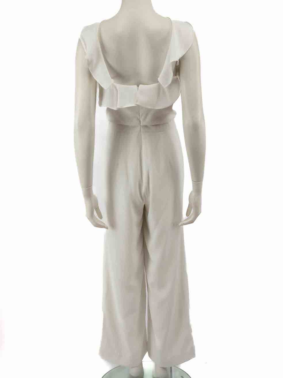 Monique Lhuillier White Ruffle Strap Jumpsuit