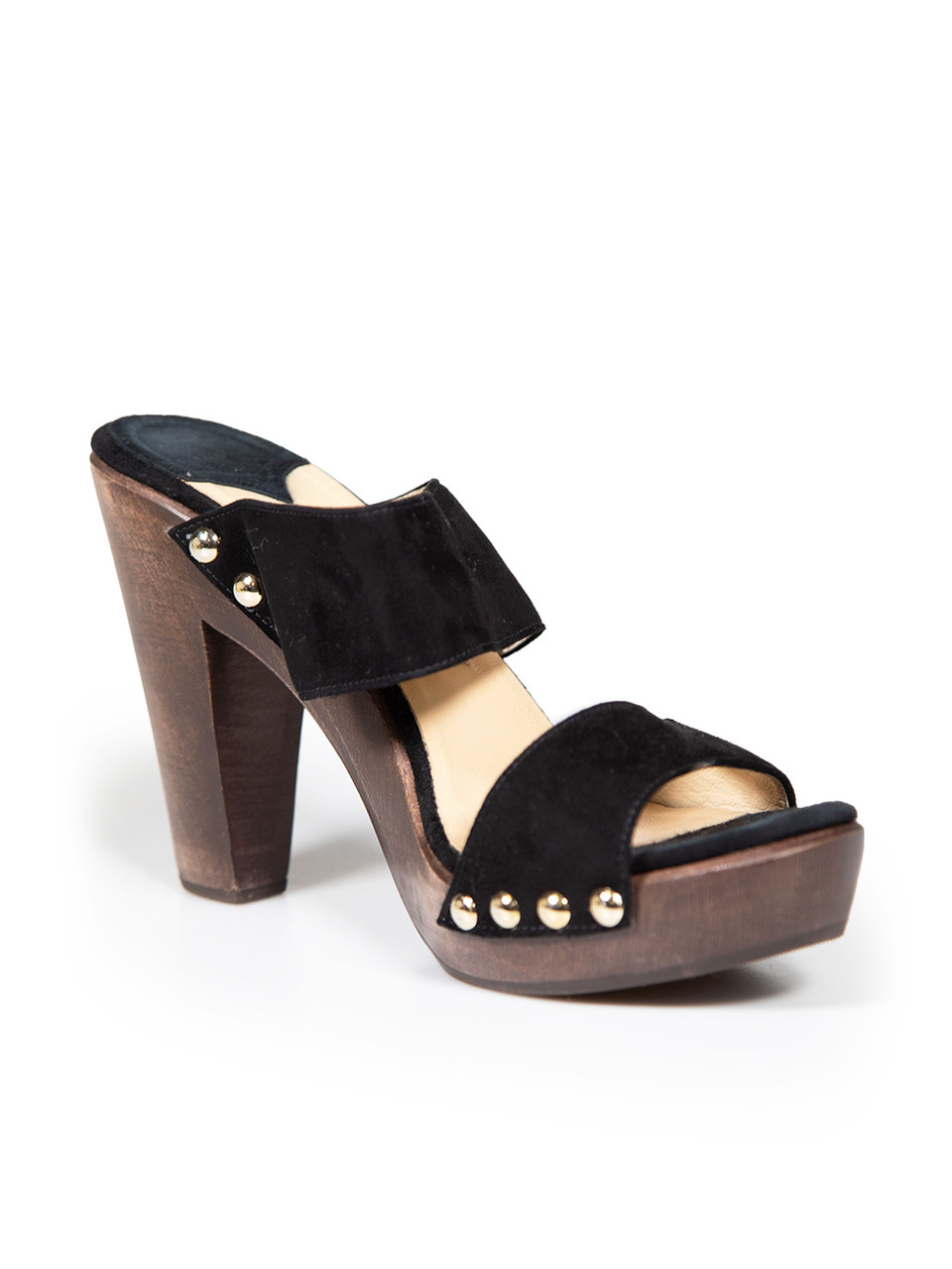 Jimmy Choo Black Suede Wooden Platform Sandals Jimmy Choo Black Suede Wooden Platform Sandals