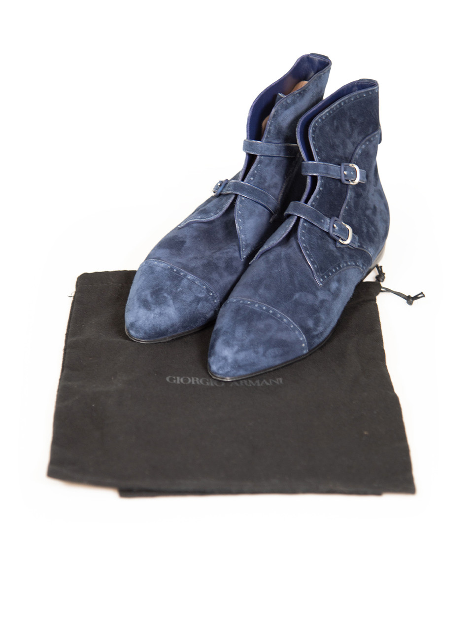 Giorgio Armani Navy Suede Buckled Ankle Boots Giorgio Armani Navy Suede Buckled Ankle Boots