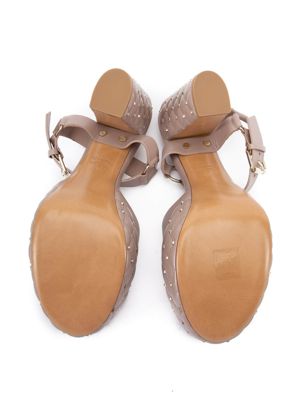 Valentino Women's Rockstud Spike Platform Sandals, Size 5.5 UK, Beige Quilted Leather