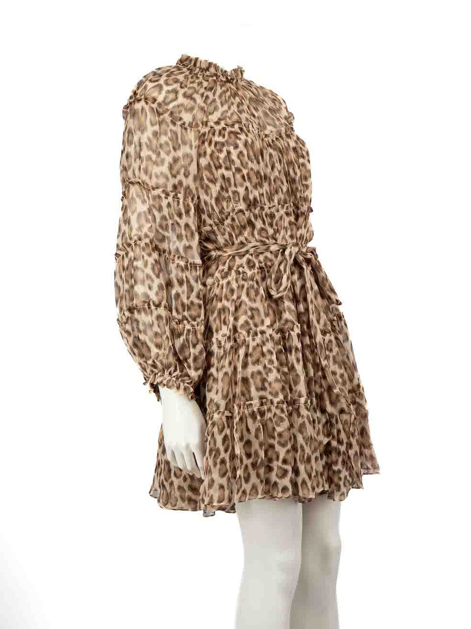 Zimmermann Brown Silk Leopard Print Belted Dress