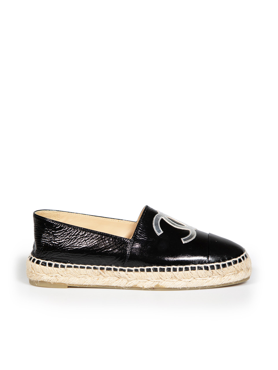Chanel Black Leather CC Cap Toe Espadrilles