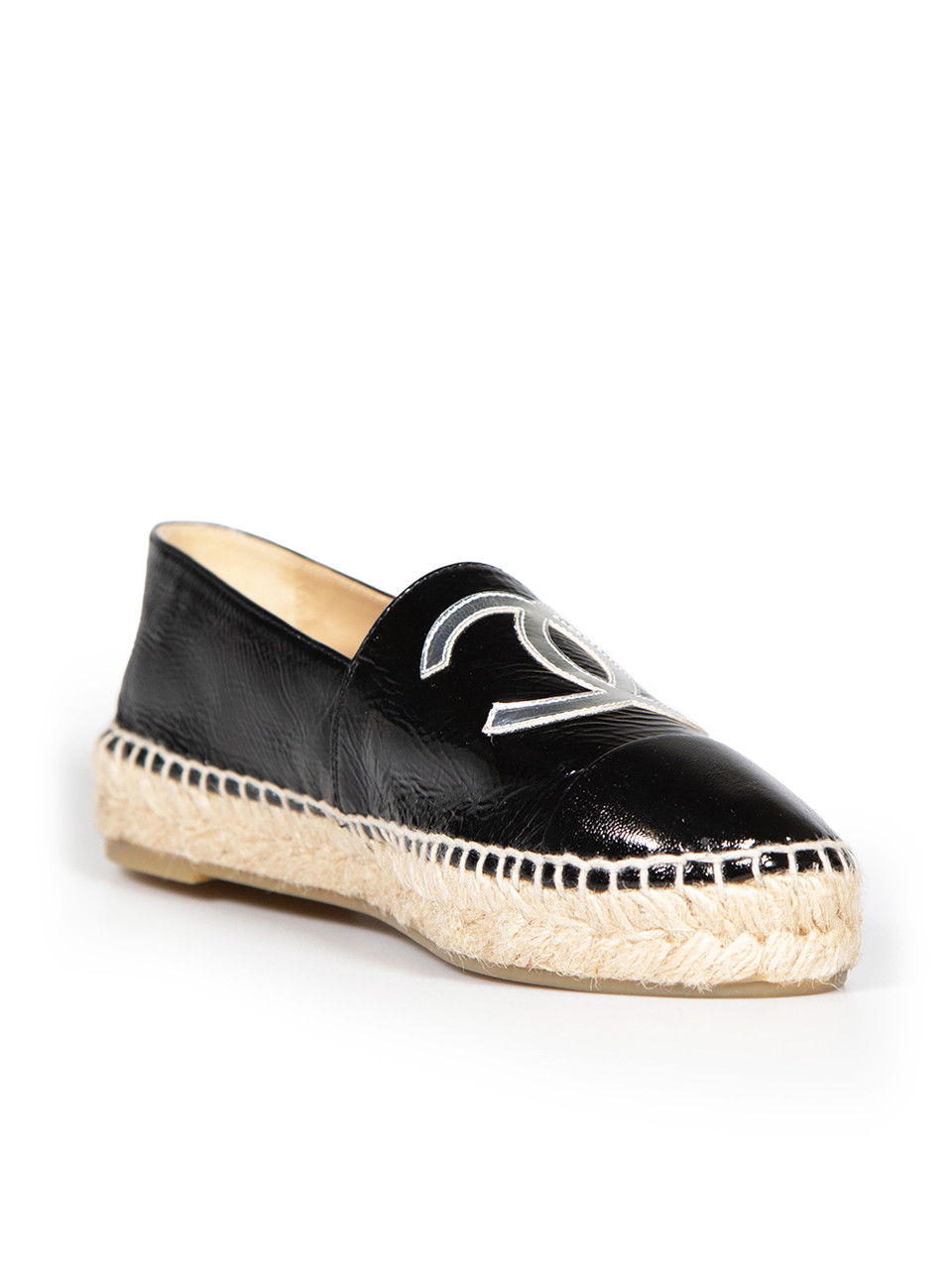 Chanel Black Leather CC Cap Toe Espadrilles