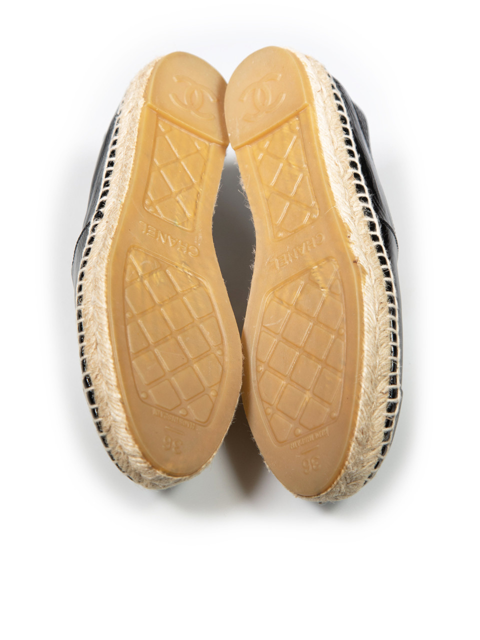 Chanel Black Leather CC Cap Toe Espadrilles