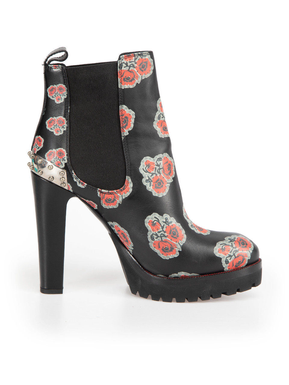 Alexander McQueen Black Leather Floral Studded Boots