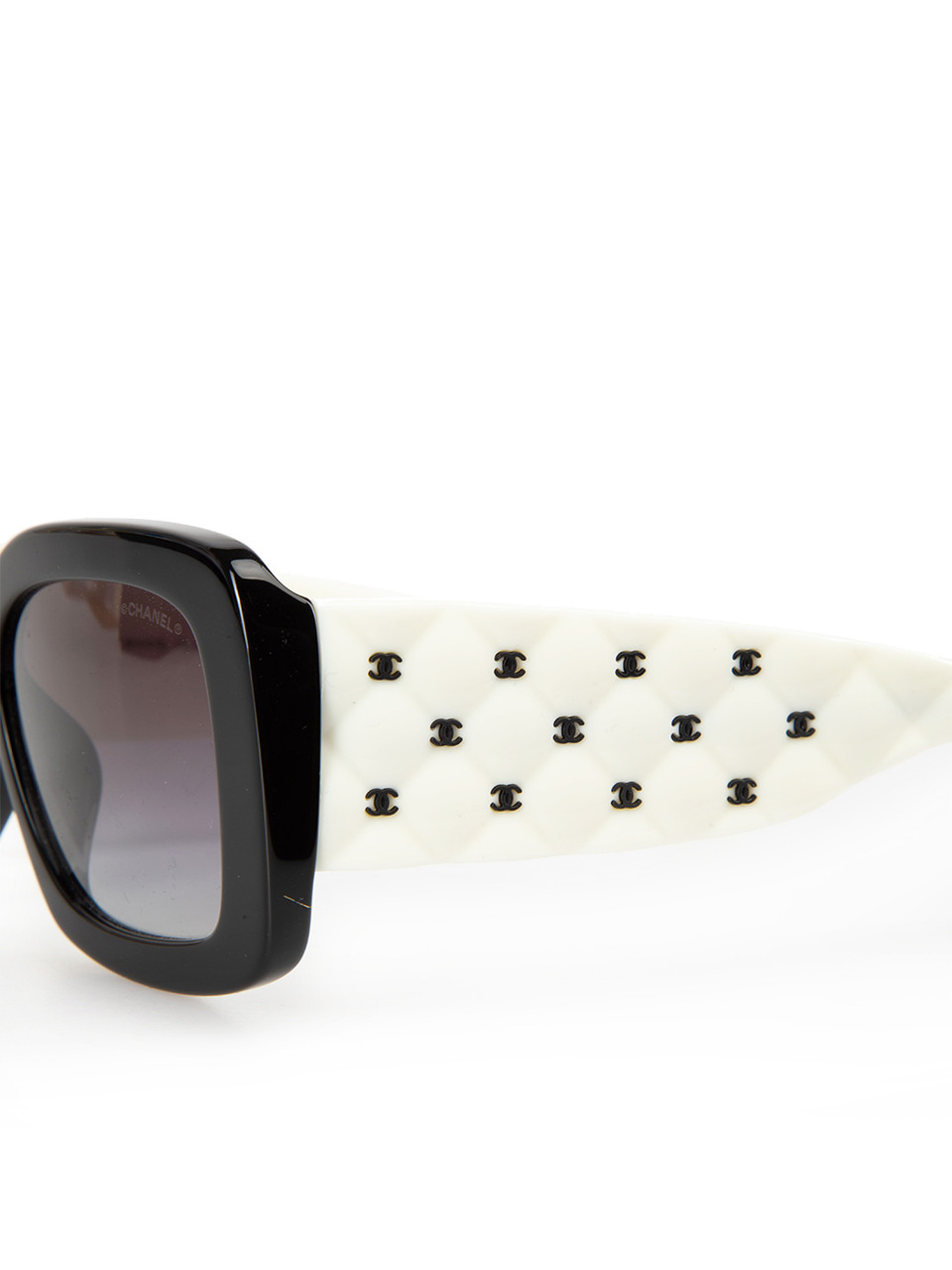 Chanel Black & White Quilted Arms Square Sunglasses