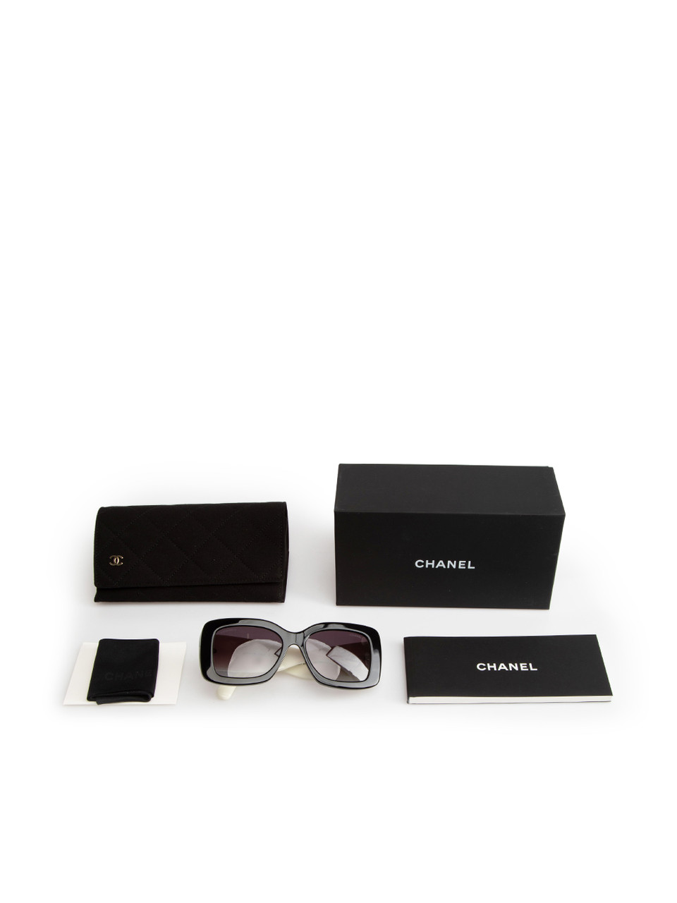 Chanel Black & White Quilted Arms Square Sunglasses