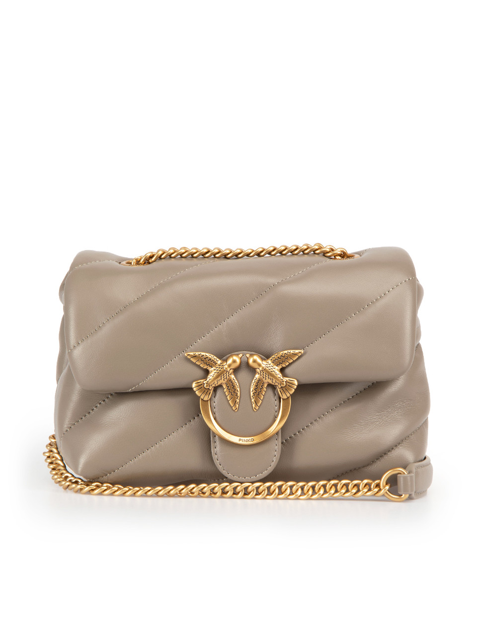 Pinko SS24 Grey Leather Mini Love Bag Puff Maxi Quilt