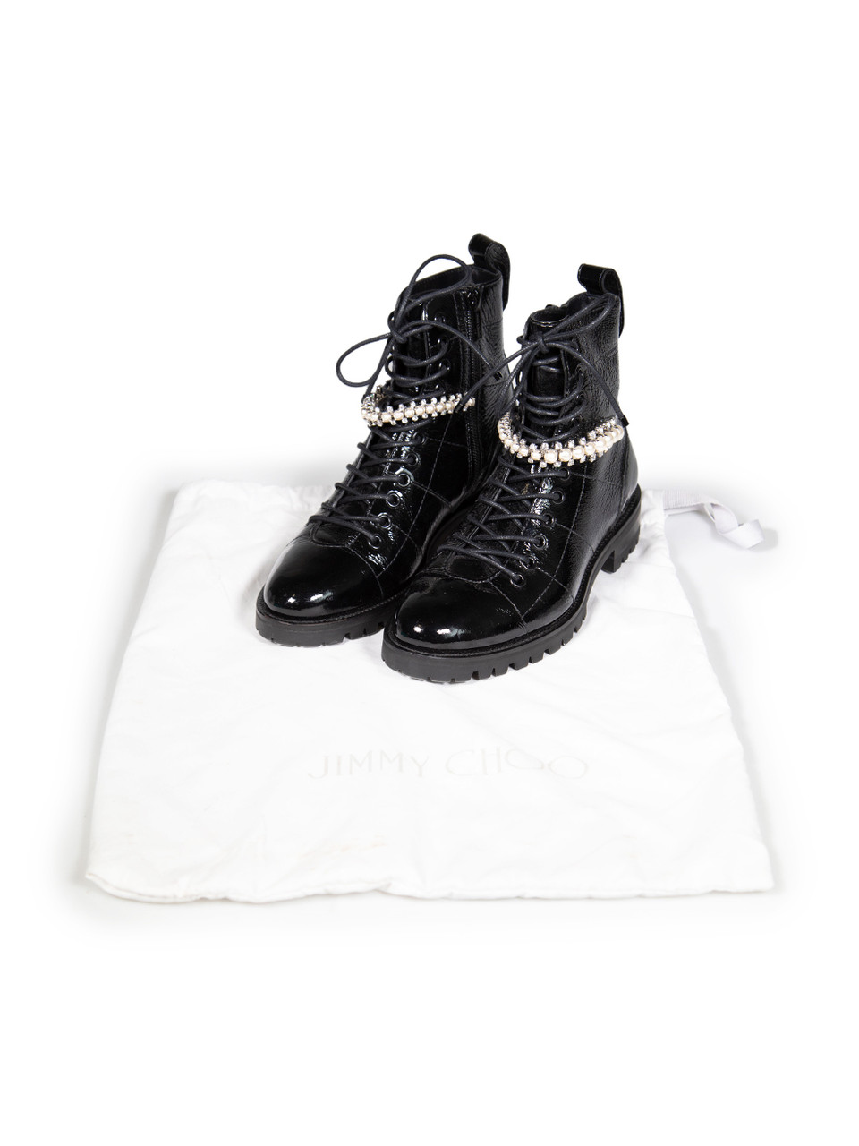 Jimmy Choo Black Patent Cruz Embellished Combat Boots