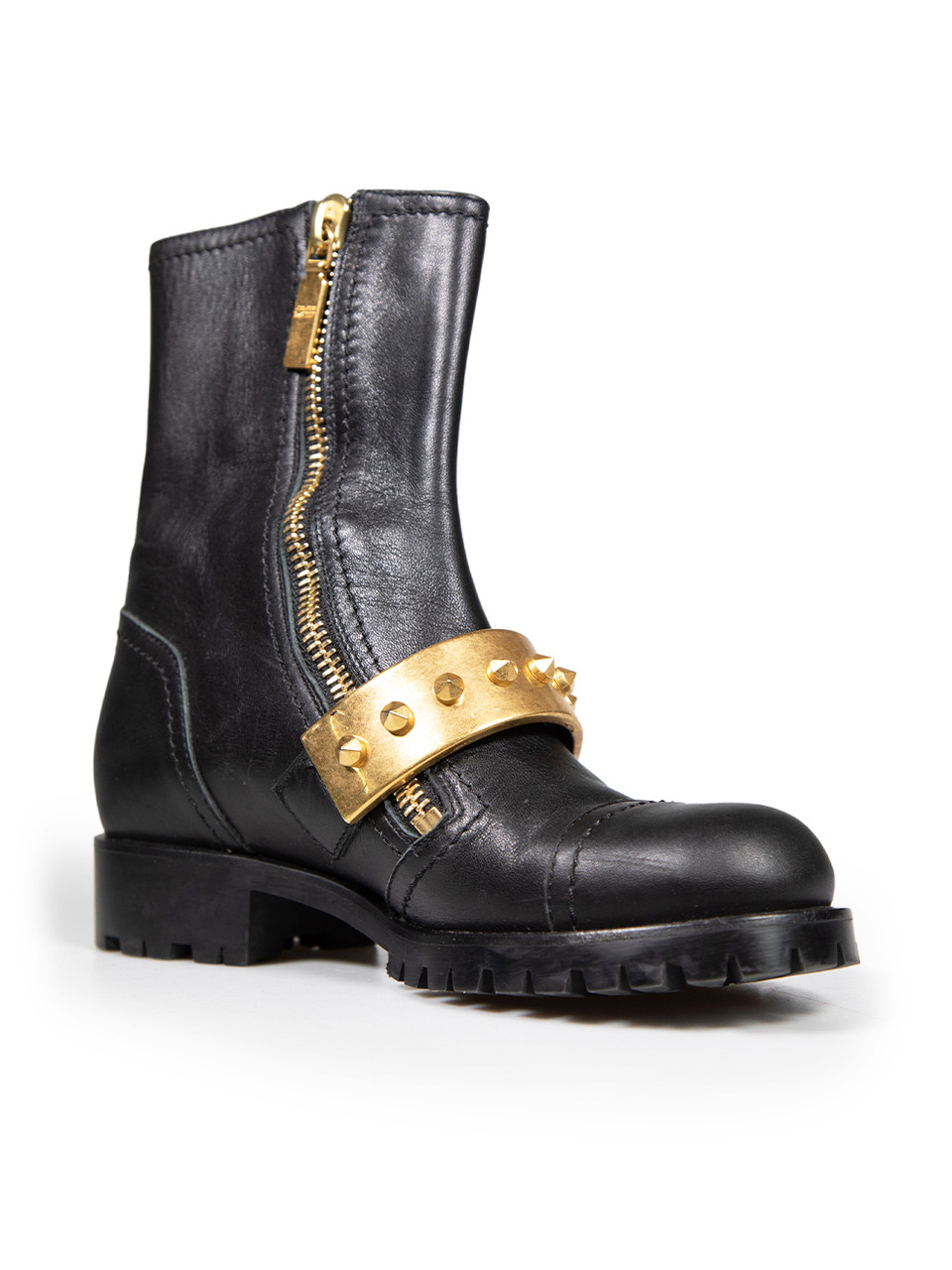 Alexander McQueen Black Leather Stud Biker Boots