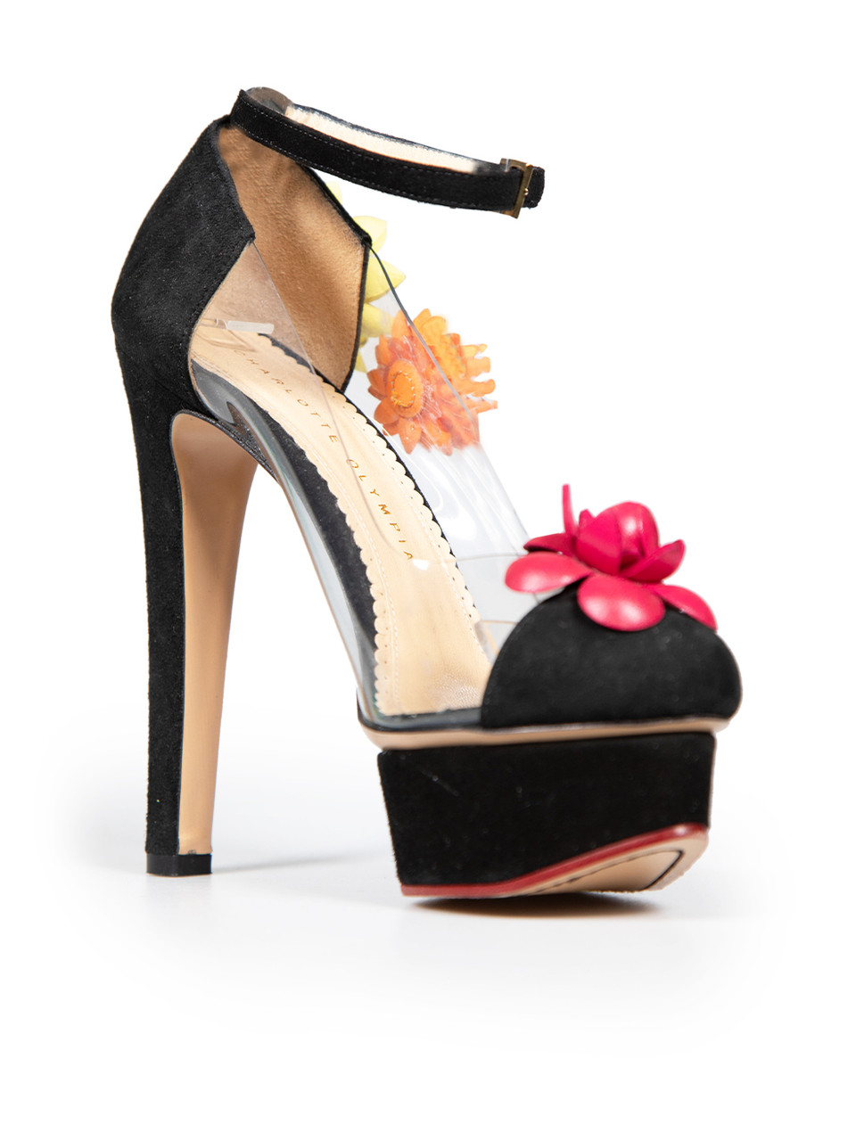 Charlotte Olympia Floral Suede & PVC Heels