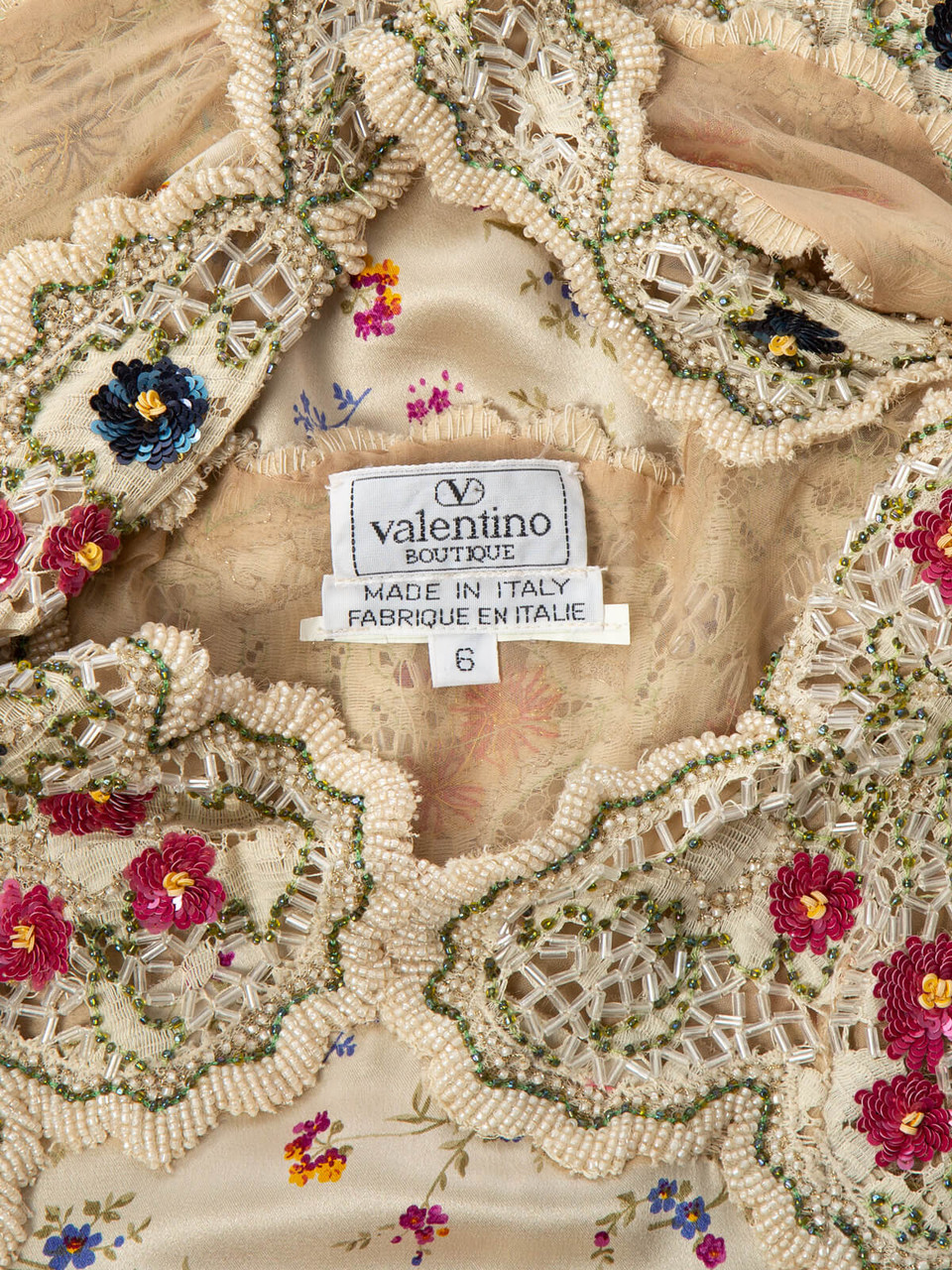 Valentino Women's Flower Beaded Vintage Mini Dress, Size 10 UK, White Silk