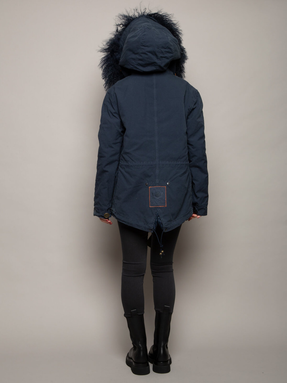 Mr & Mrs Italy Fur Collar Parka Jacket Navy Cotton