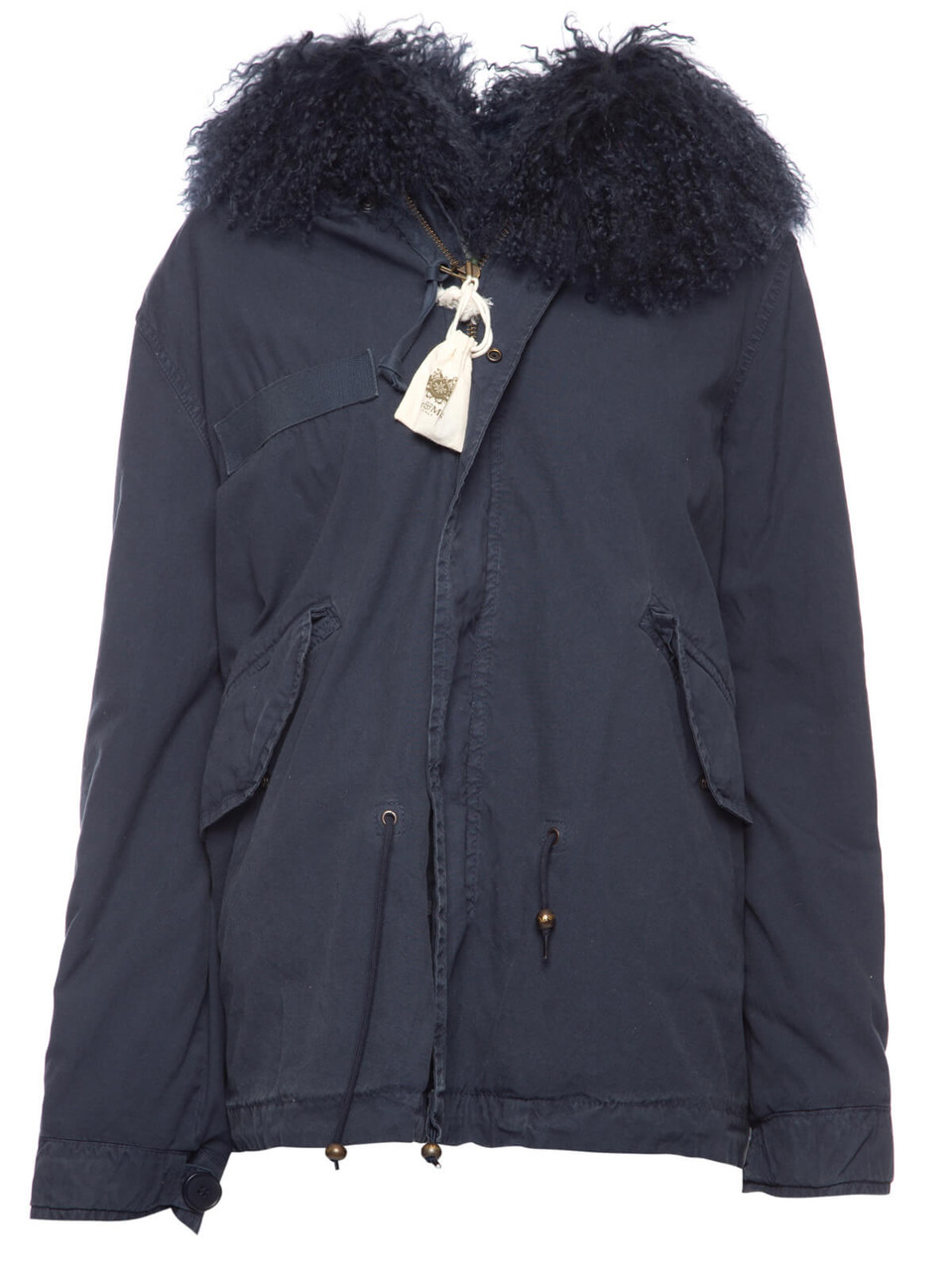 Mr & Mrs Italy Fur Collar Parka Jacket Navy Cotton
