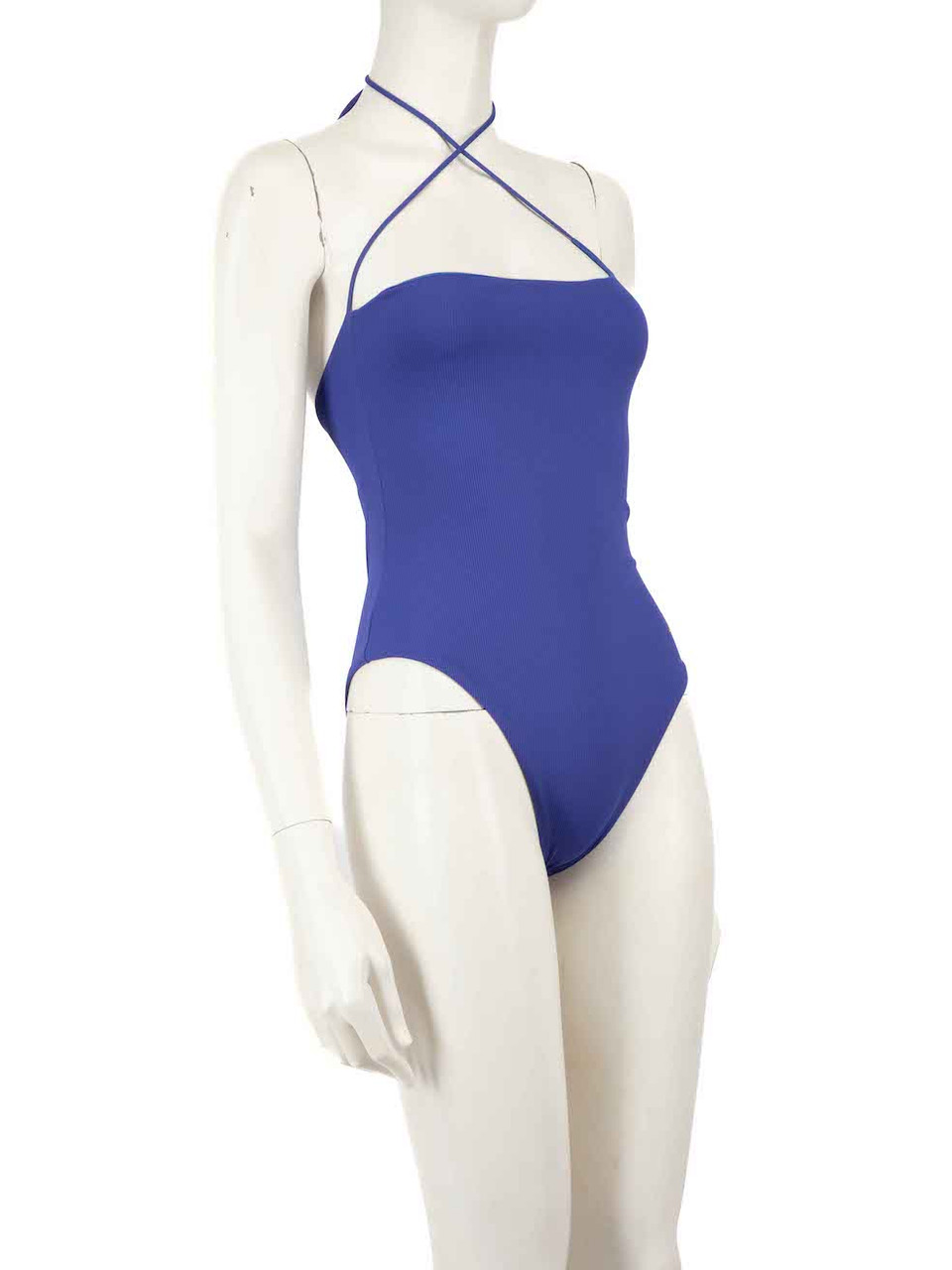 The Attico Blue Rib One Shoulder Swimsuit