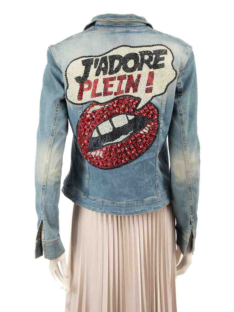 Philipp Plein Blue Denim Lips Embellished Jacket