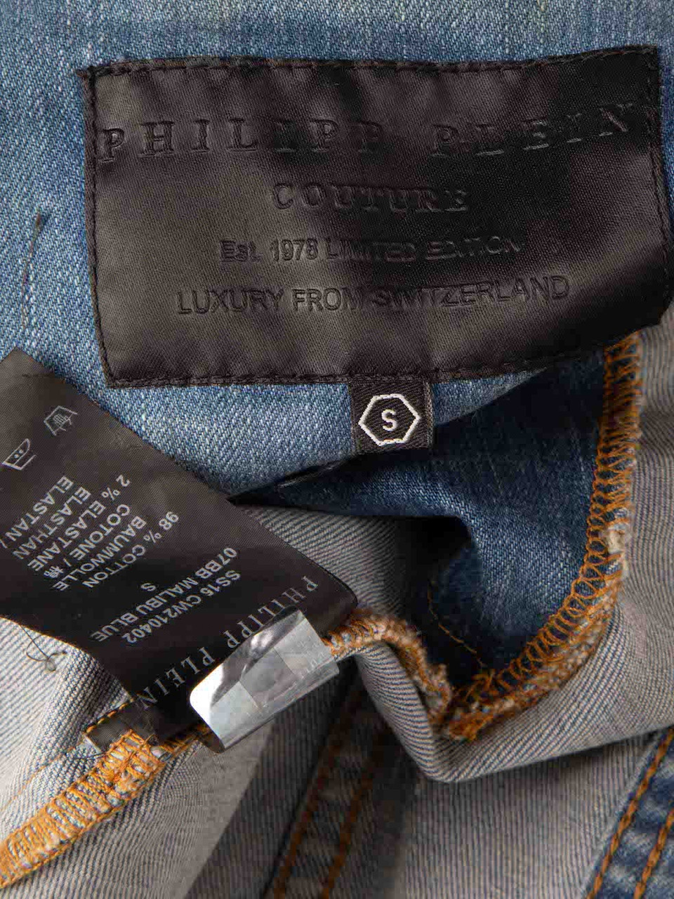 Philipp Plein Blue Denim Lips Embellished Jacket