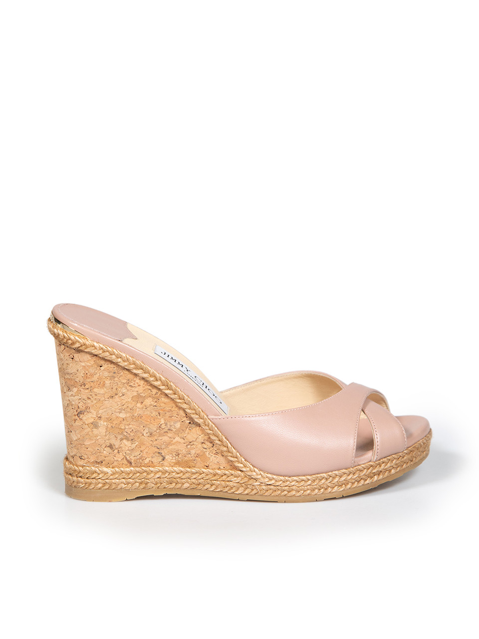 Jimmy Choo Pink Leather Almer 105 Cork Wedge Sandals