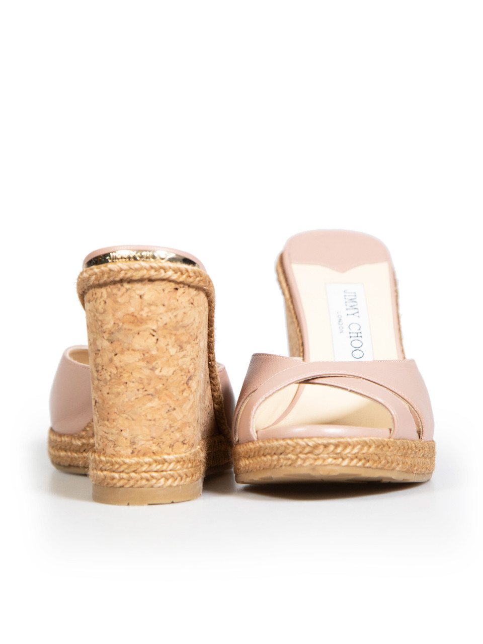 Jimmy Choo Pink Leather Almer 105 Cork Wedge Sandals