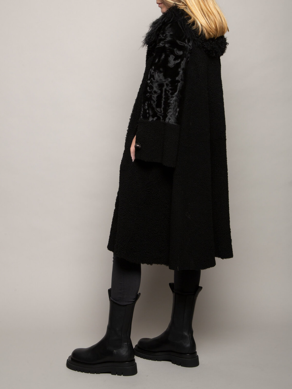 Hockley Women's Coat with Fur Collar, Size 12 UK, Black Silk