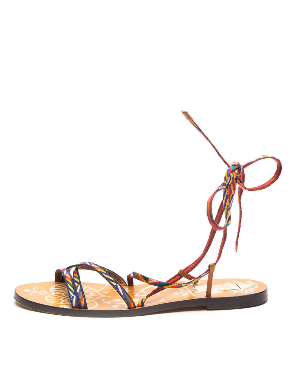 Valentino Women's Lace-up Woven Sandals, Size 7 UK, Brown Leather
