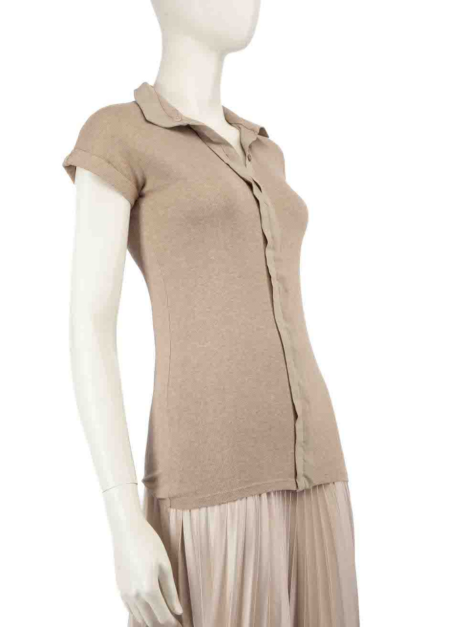 Brunello Cucinelli Beige Silk Trimmed Top