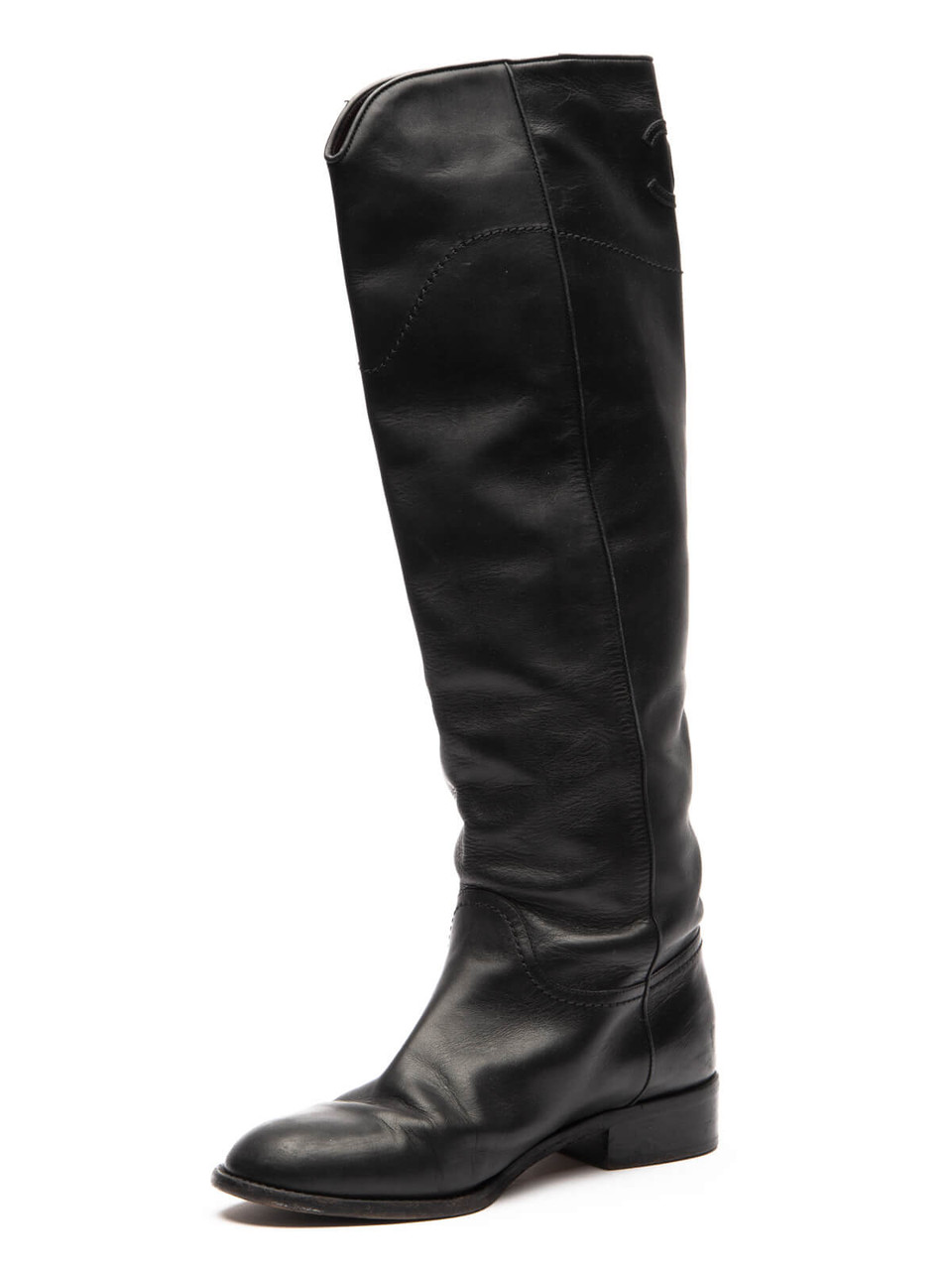 Chanel Knee Boots Black Leather