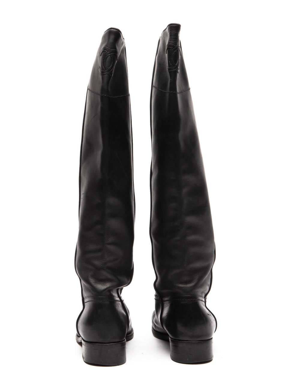 Chanel Knee Boots Black Leather