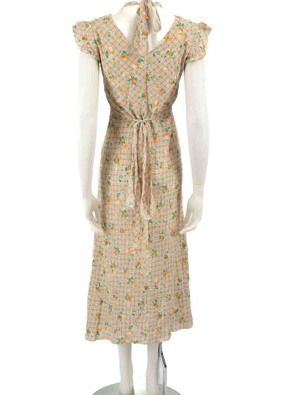 Miu Miu Floral Print Ruffle Trimmed Midi Dress