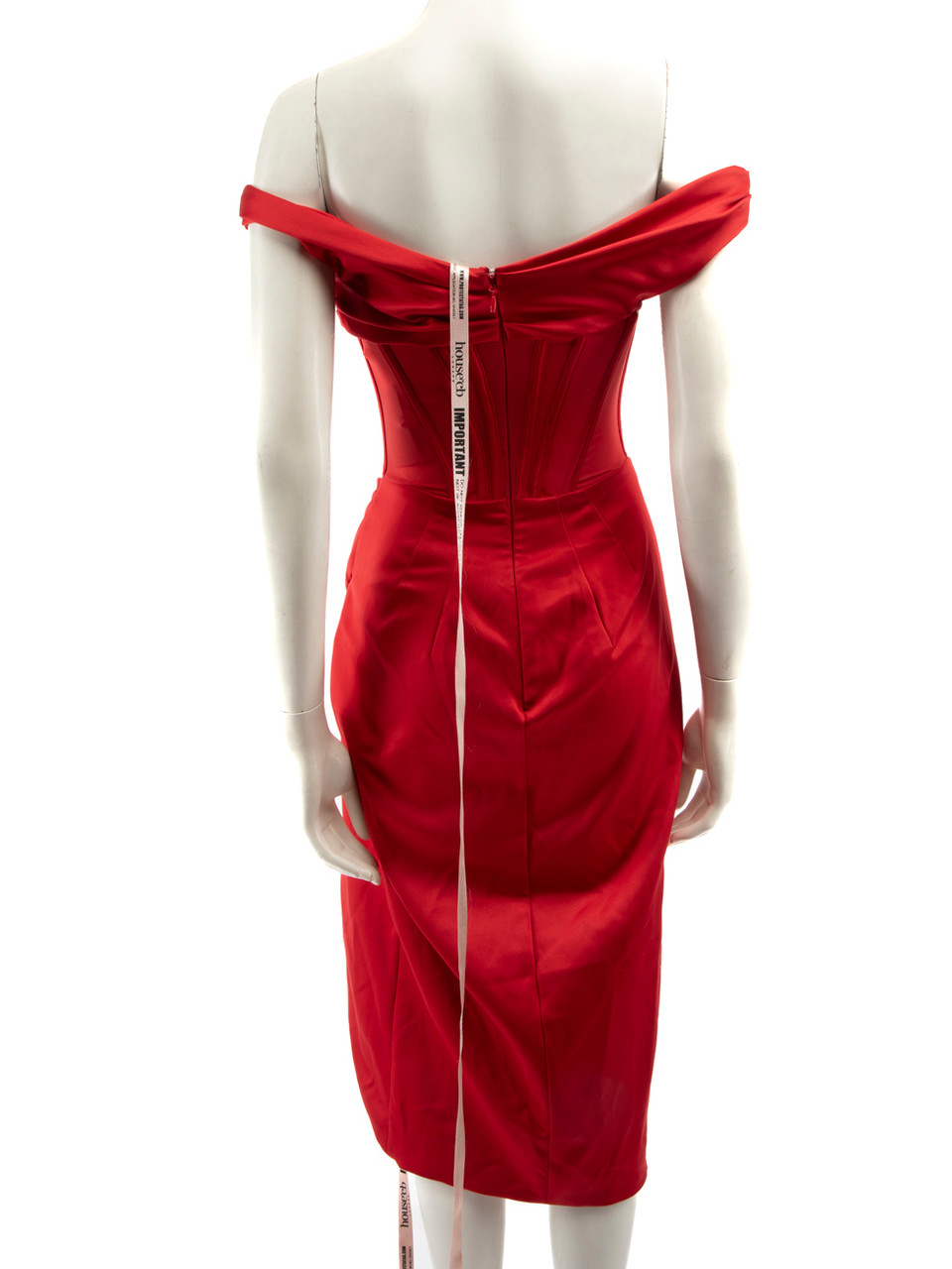 House of CB Red Off-Shoulder Corset Midi Dress