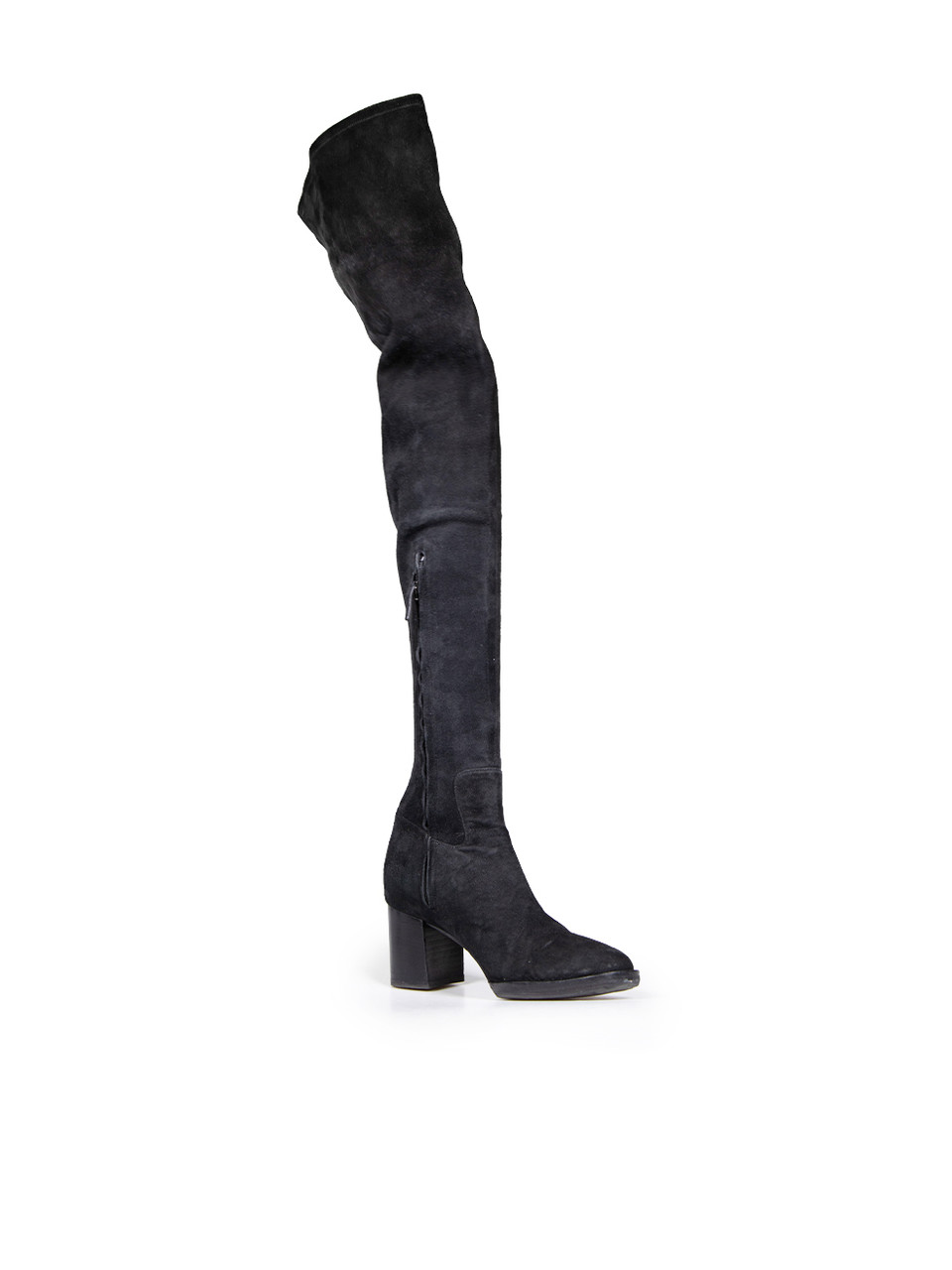 EDUN Black Suede Block Heel Round Toe Boots