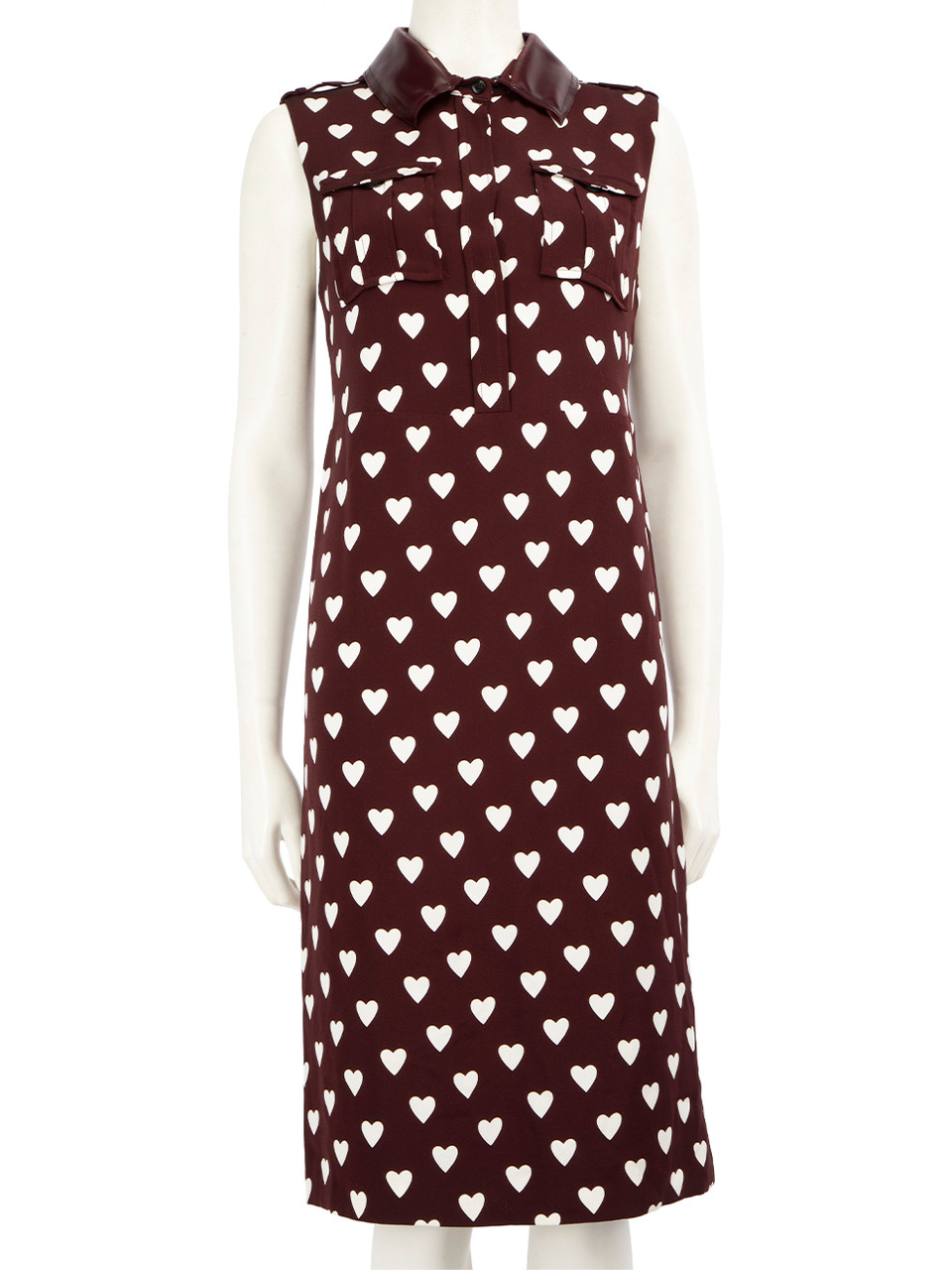 Burberry Burgundy Silk Heart Print Midi Dress