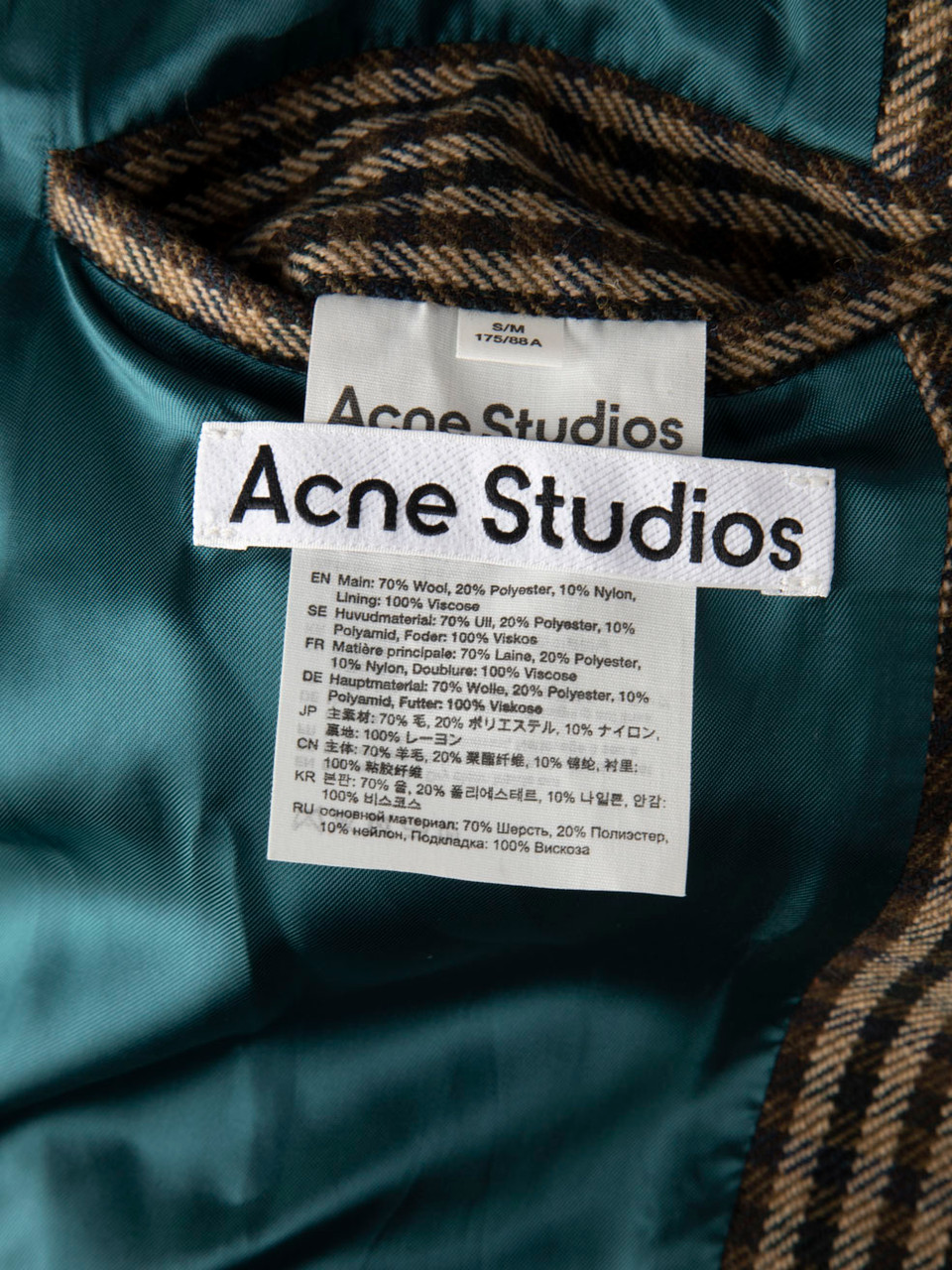 Acne Studios Brown Wool Checkered Long Coat Acne Studios Brown Wool Checkered Long Coat