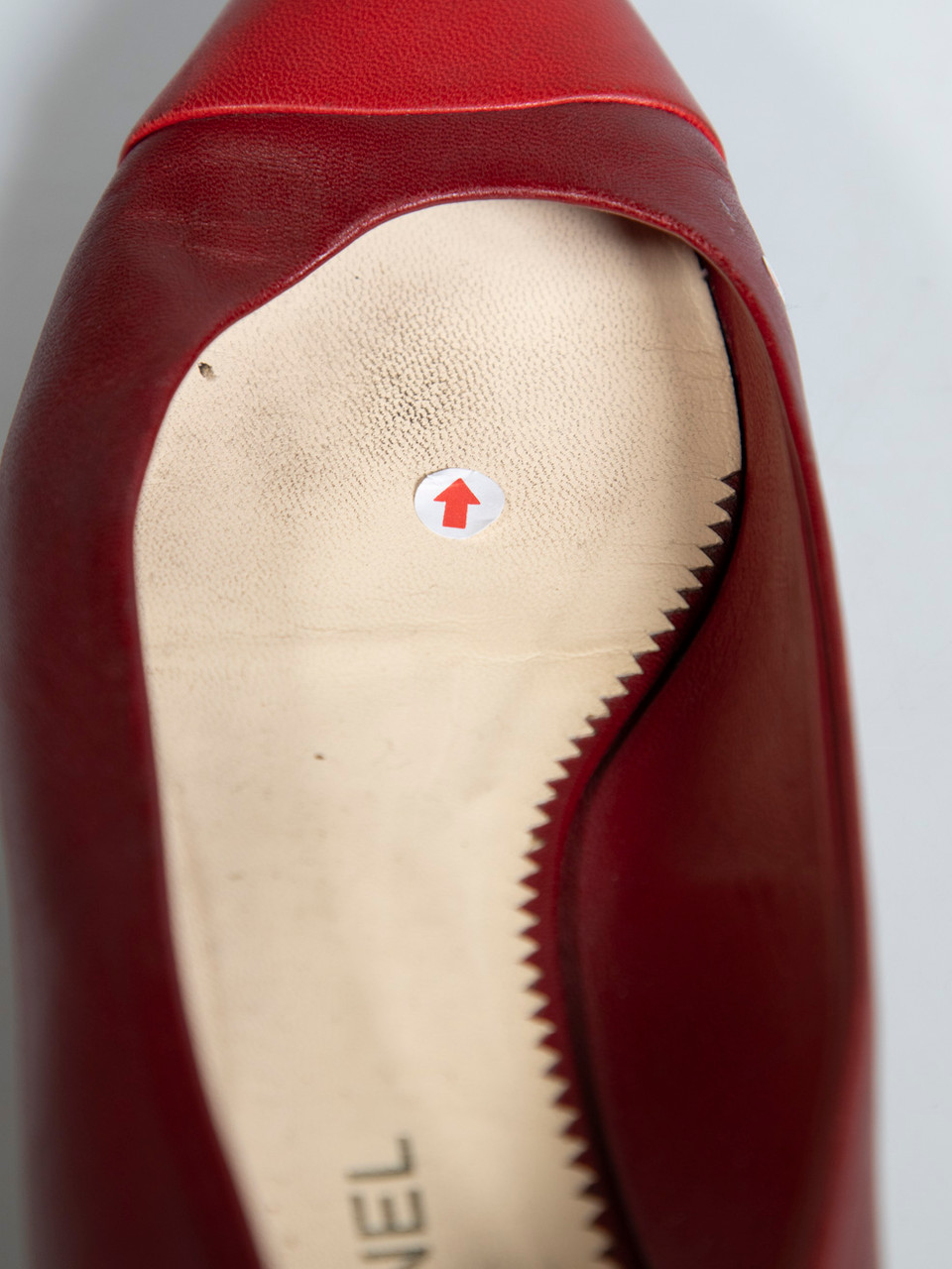 Chanel Red Leather Cap Toe Ballet Flats