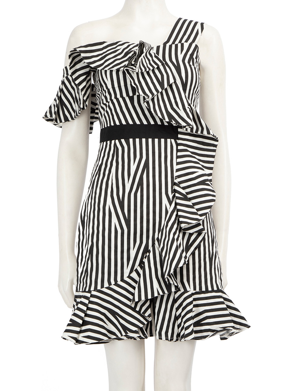 Self-Portrait Striped Ruffle Mini Sleeveless Dress
