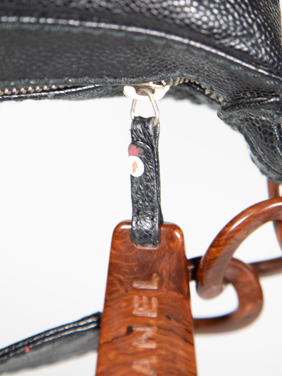 Chanel 2002-03 Black Leather CC Wood Chain Bag