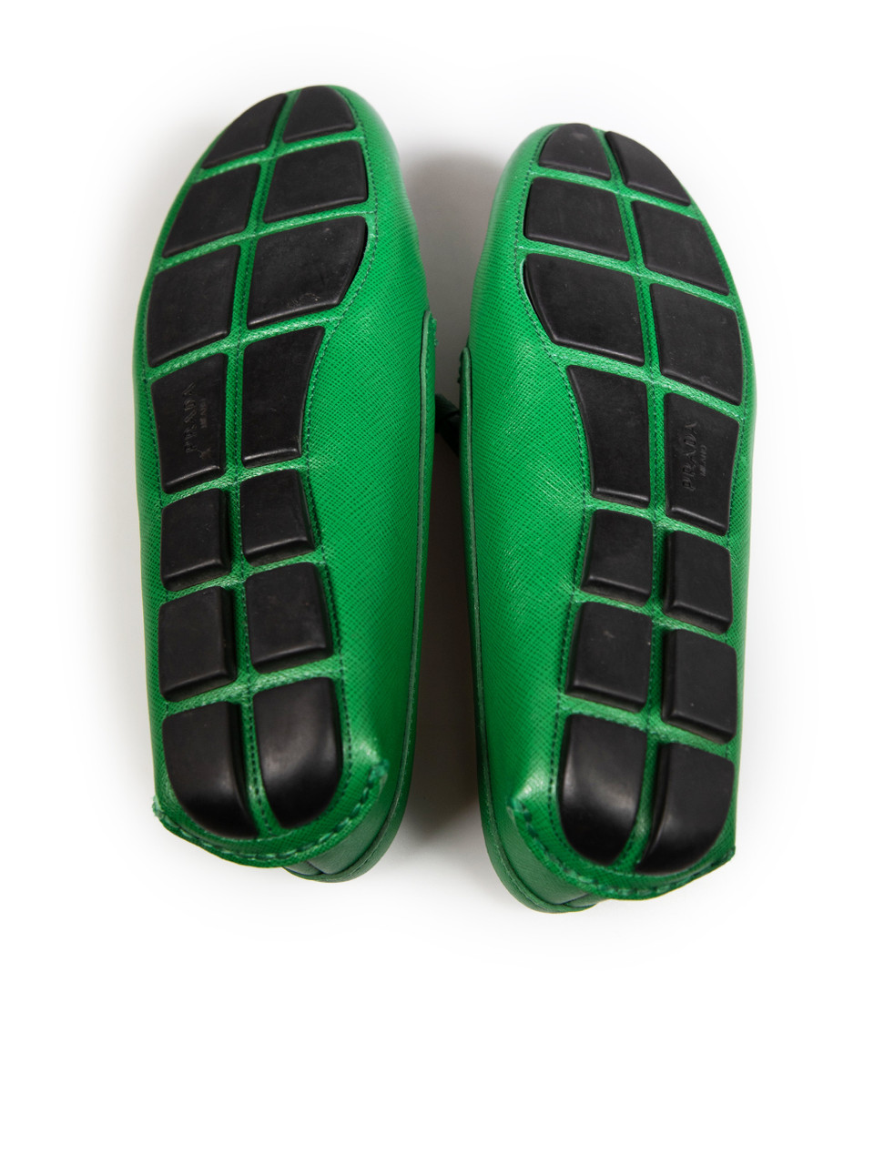 Prada Green Saffiano Leather Bow Loafers