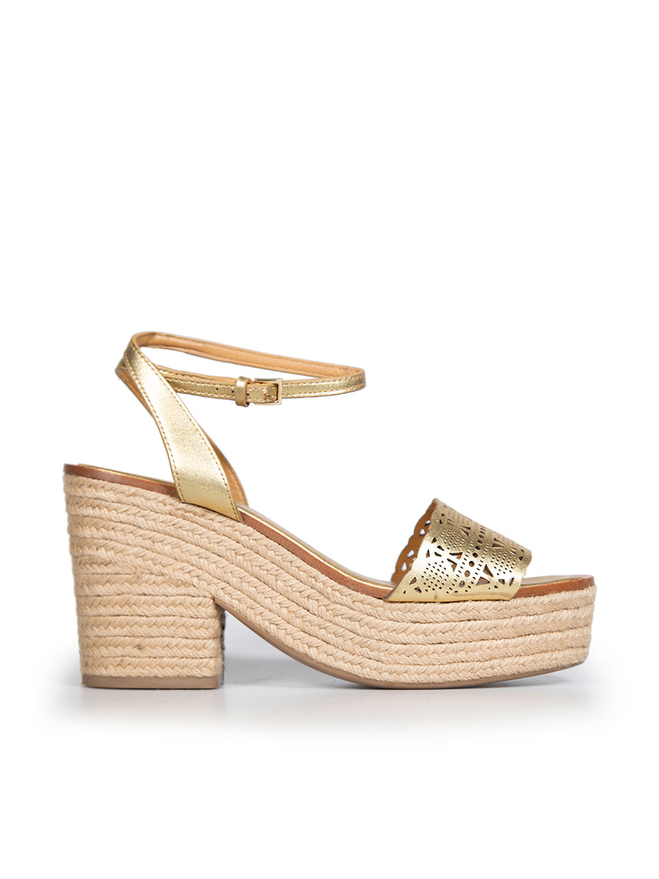 Tory Burch Gold Leather Laser Cut Detail Sandals Tory Burch Gold Leather Laser Cut Detail Sandals