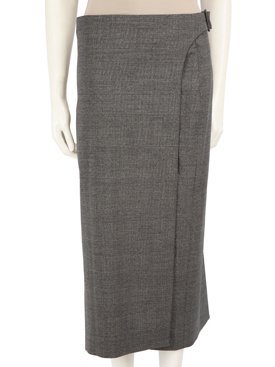 Balenciaga Grey Wool Tartan Midi Skirt