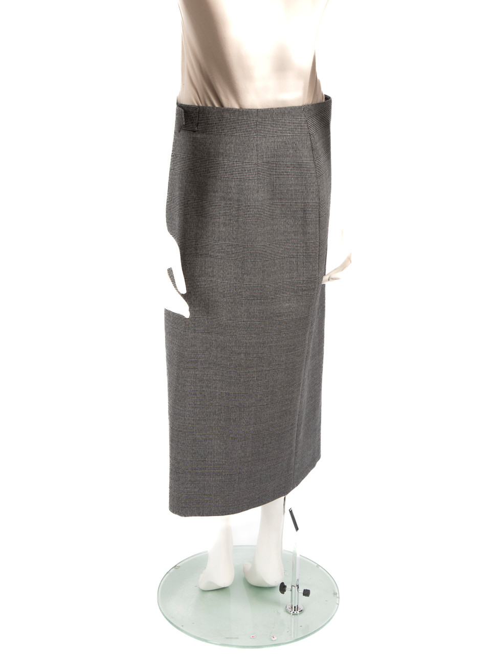 Balenciaga Grey Wool Tartan Midi Skirt