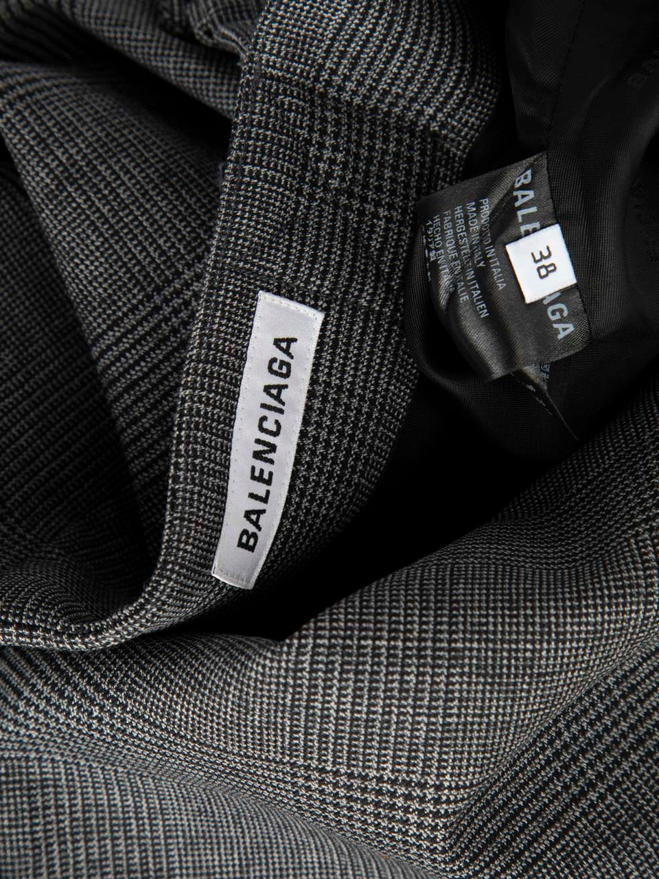 Balenciaga Grey Wool Tartan Midi Skirt