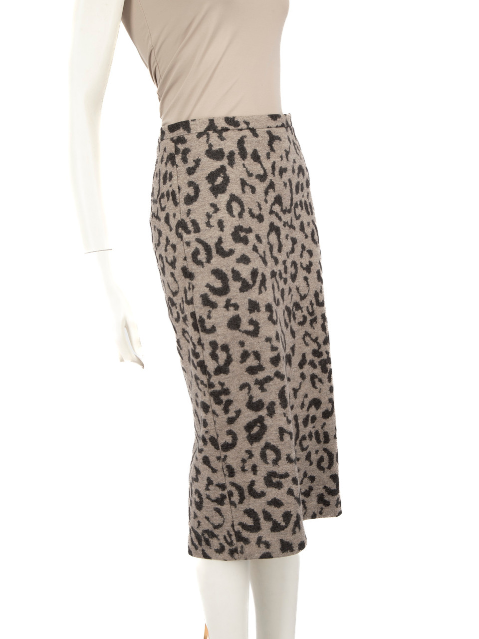 Max Mara Grey Leopard Pattern Midi Skirt