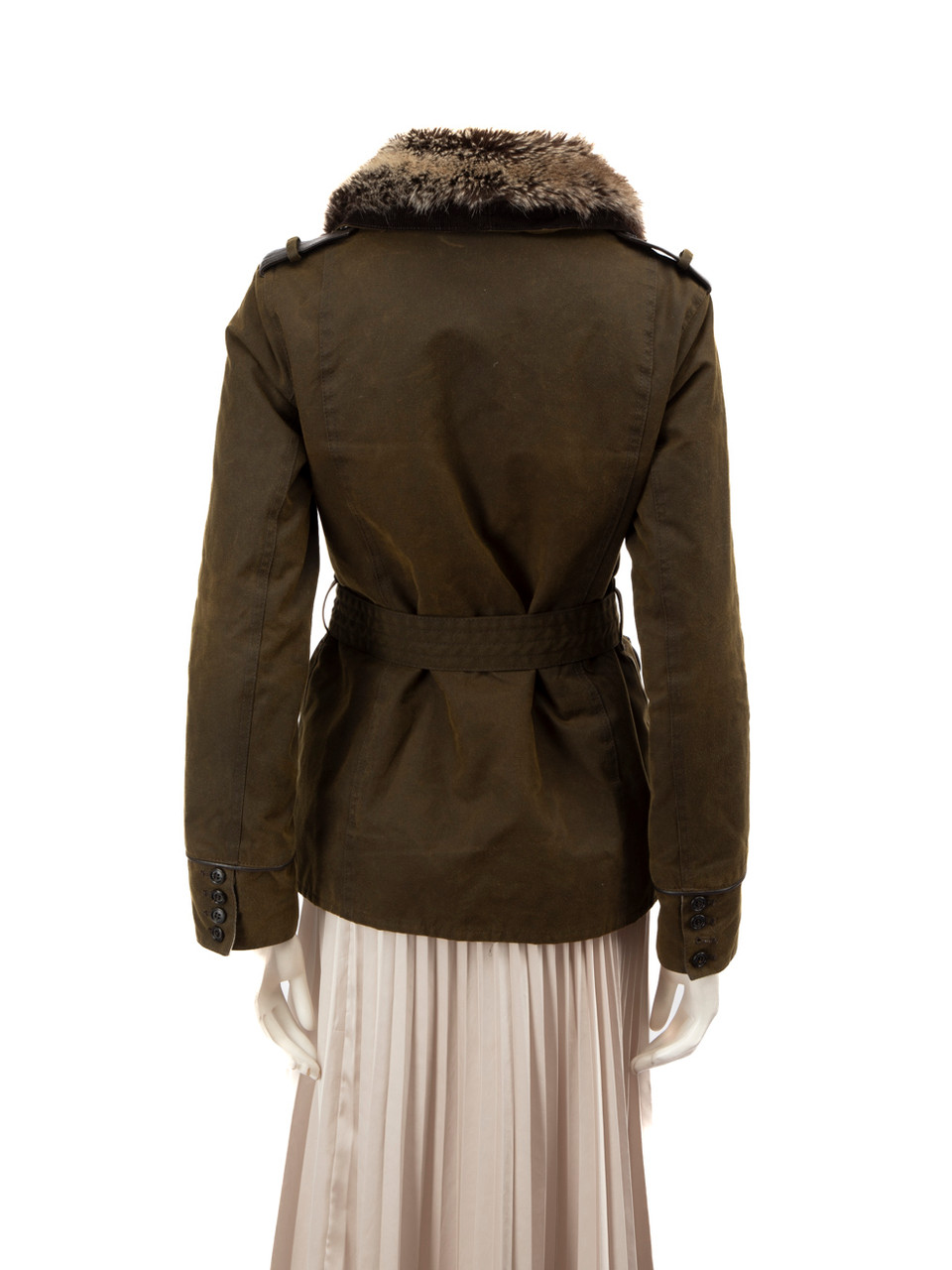 Barbour Green Waxed Faux Fur Trim Jacket