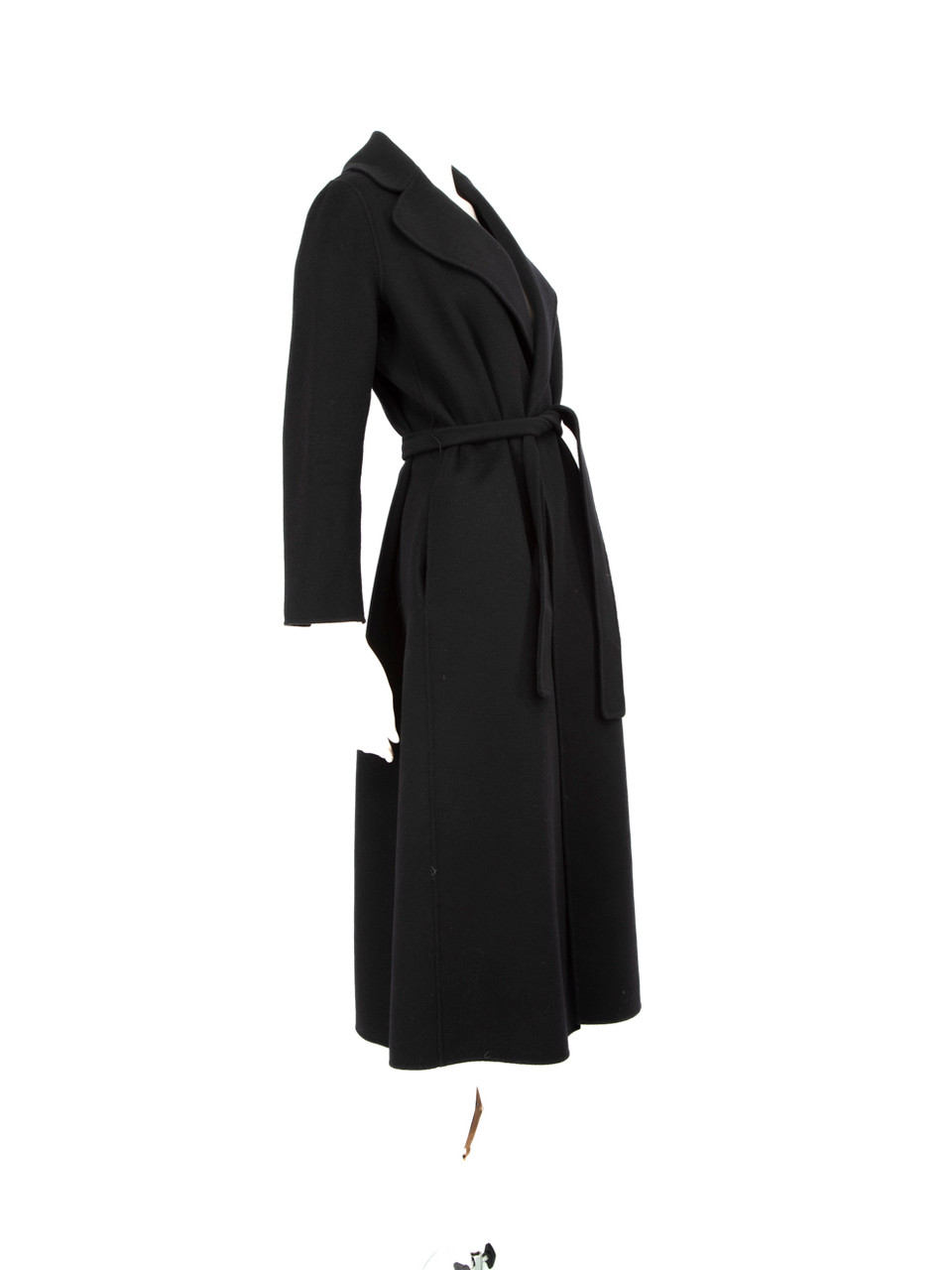 Max Mara Black Belted Long Wool Coat