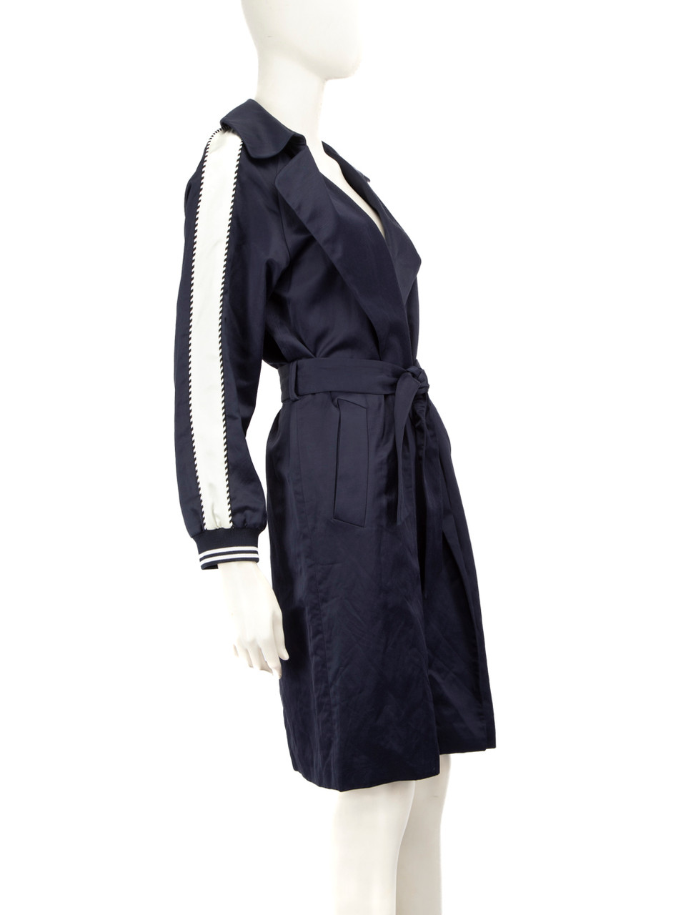 Sandro Navy Belted White Trim Trench Coat