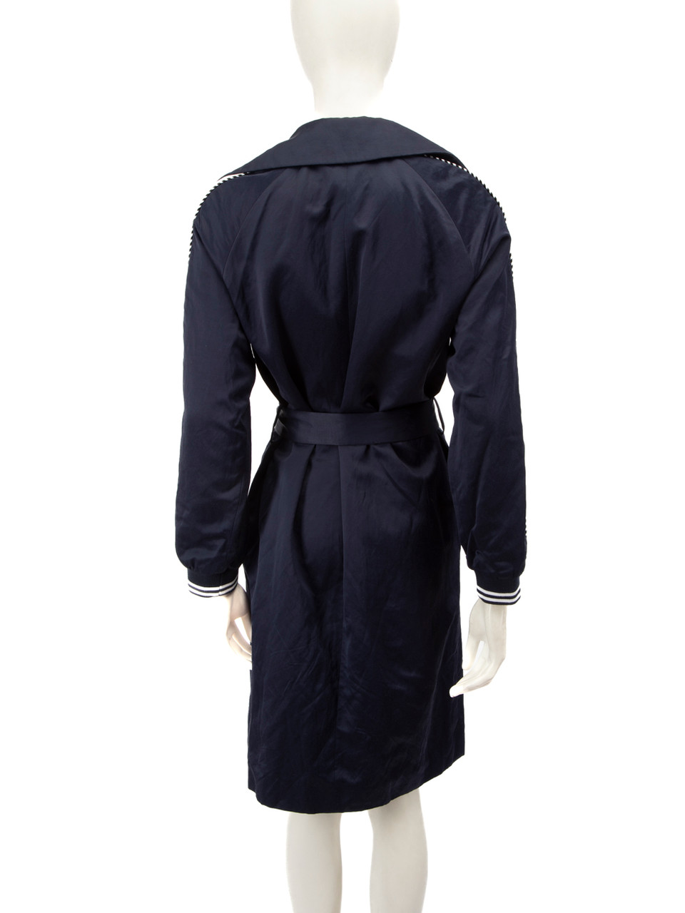 Sandro Navy Belted White Trim Trench Coat