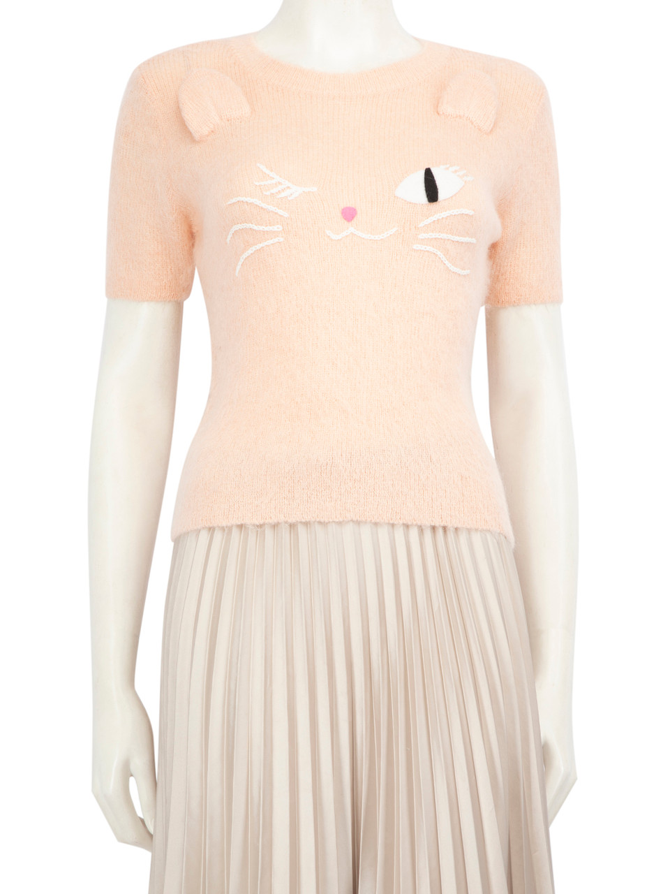 Moschino Pink Wool Cat Embroidered Sweater
